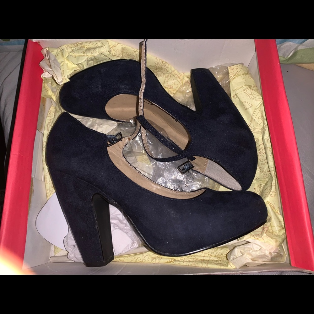 Navy blue strap up heels